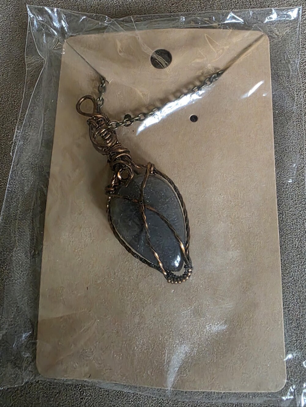 Wire Wrapped Necklace With Dark Large Pendant